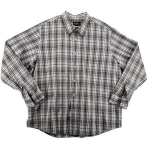 EDDIE BAUER Shirt Men's Long Sleeve Casual Button Up Collared Plaid Brown 2XL